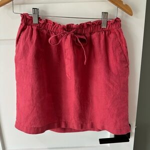 Kenar 100% Linen Pink Boho Beachy Mini Skirt Women's Small Stretch Tie Waist
